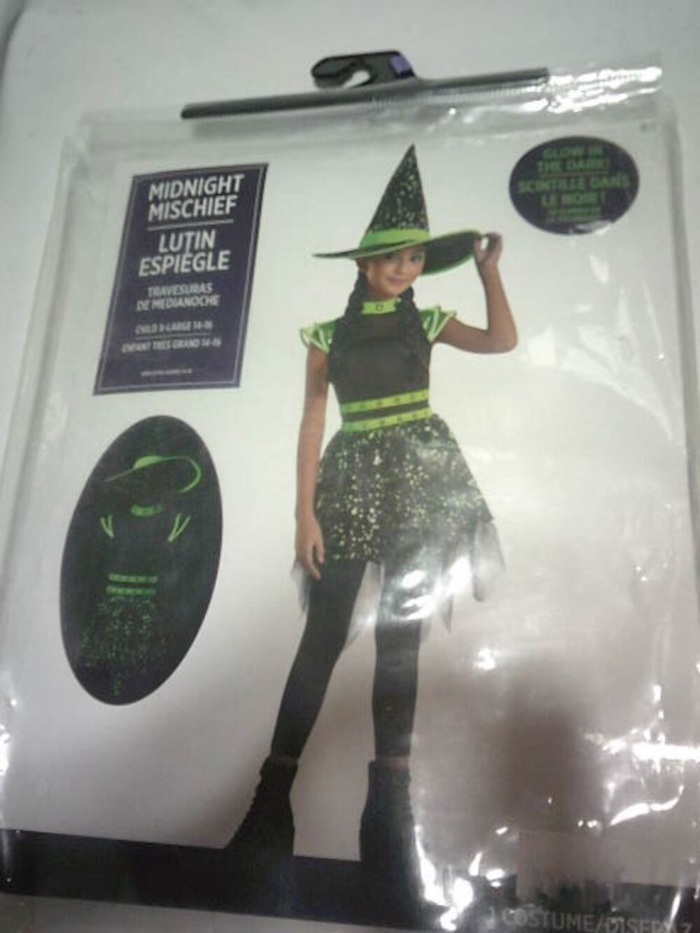 NEW GLOW IN THE DARK WITCH HALLOWEEN COSTUME SIZE XL 14-16 GIRLS DRESS & HAT 🎃 - Picture 3 of 8